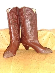 TOLLER WESTERNSTIEFEL BLONDINI VOLLLEDER BRAUN VINTAGE 80 NEU GR. 40 - Bild 1 von 4
