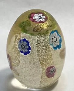 Murano Art Glass Oval Paperweight • Millefiori Gold Aventurine - Picture 1 of 7