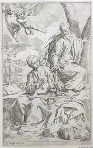 SIMONE CANTARINI (Italian School), “REST ON THE FLIGHT INTO EGYPT” 1639c Etching - Bild 1 von 2