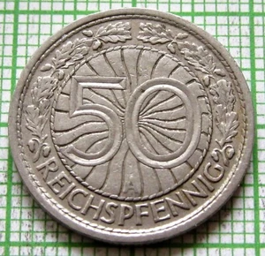 GERMANY WEIMAR REPUBLIC 1927 A 50 REICHSPFENNIG NICKEL yes we do combine postage - Picture 1 of 6