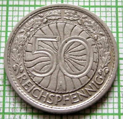 GERMANY WEIMAR REPUBLIC 1927 A 50 REICHSPFENNIG NICKEL yes we do combine postage - Image 1 of 4