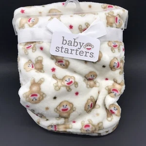 Baby Starters Baby Blanket Sock Monkey Single Layer - Picture 1 of 4