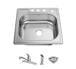 Glacier Bay 25 in. Drop-In Kitchen Sink Single Bowl 20 Gauge Stainless / Faucet - Picture 1 of 8