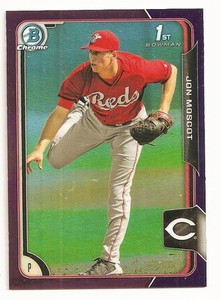 2015 BOWMAN CHROME JON MOSCOT PURPLE REFRACTOR ROOKIE CARD #228/250 (REDS)