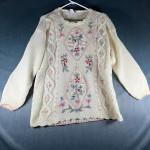 By Design Women Sweater Size M Multicolor Floral Chunky Knit Round Neck Pullover - Picture 1 of 12