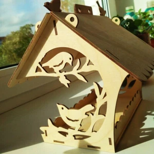 Wild Bird Hanging Feeder, Wooden Native Garden Bird House, Idea Gift Present - Picture 1 of 3