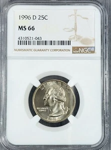 1996 D USA QUARTER NGC CERTIFIED MS-66 MINT LUSTER QUALITY - Picture 1 of 3
