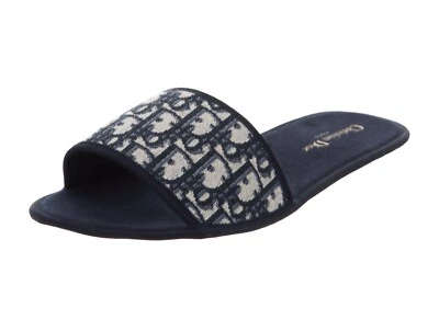 NUEVO CHRISTIAN DIOR Azul Marino Tela Oblicua Mules CASA DIAPOSITIVAS Zapatillas 38.5 8.5 Foto 1 de 4