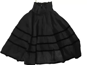 Vintage 30s 40s Black Tiered High Boned Waist Skirt, XS Taffeta Crepe Velvet - Picture 1 of 6