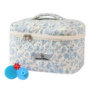 Quilted Makeup Bag – Small Travel Floral Cosmetic Bag Cute Pouch – C - Picture 1 of 7