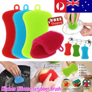 Silicone Scrubber Sponge Brush Dish Pot Pan Washing Cleaning Home Kitchen - Picture 1 of 22