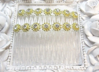 Aztec Gold Tone Circles Rhinestone Wedding Side Hair Comb Pair - Image 1 of 4