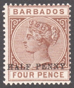 BARBADOS (Scott 69) Half Penney on 4 pence MINT NH - Picture 1 of 1