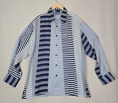 Camisa de vestir TULLIANO para hombre azul y blanco de seda manga larga a rayas talla XL Foto 1 de 4