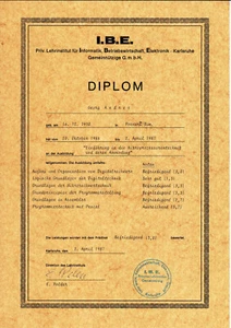 Alemania, 1987, Certificado de Graduación/Diploma de Colección - I.B.E., Karlsruhe - Imagen 1 de 1
