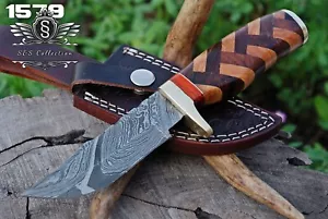 Custom Handmade Damascus Steel Hunting Skinner Knife With Premium Leather Cover, - Bild 1 von 6
