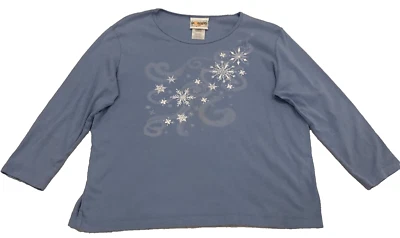 Top Morning Sun para mujer talla XL azul copos de nieve cuello redondo mangas 3/4 Foto 1 de 4