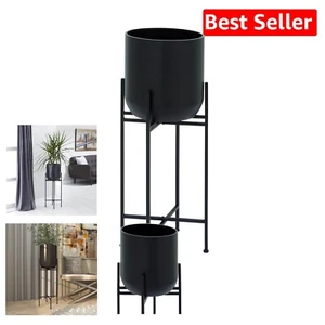 12" x 12" Tall Round Metal Planter with Stand - Perfect for Indoor/Outdoor Use - Picture 1 of 11