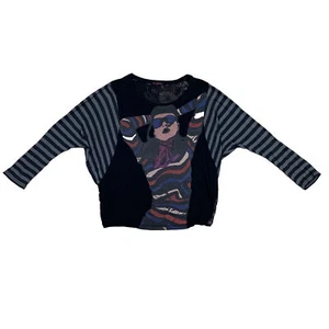 Custo Barcelona Womens Long Sleeve Graphic Print Top Striped Arms Size? M/L - Picture 1 of 4