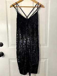 Abito Express Nero Paillettes Slip Spalline Taglia XXS - Abito Vacanze Capodanno - Foto 1 di 8