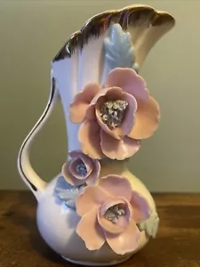 Arnart Creation Japan Vase 3D Rosa Keramik Rosen Goldrand Atemberaubend 7" T Vintage - Bild 1 von 8