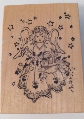 PSX Ángel de Navidad con Estrellas Sello de Goma Montado en Madera F-431  Foto 1 de 4