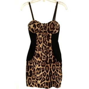 Leopard Animal Print Bustier Corset Cocktail Dress Black Size Small Club Sexy S - Picture 1 of 10