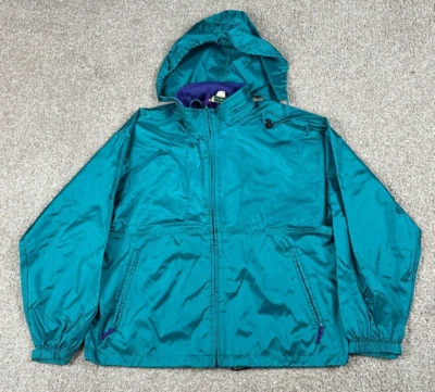 Vintage LL Bean Jacket Womens XL Green Full Zip Windbreaker Packable Hood 90s - Image 1 of 4