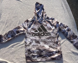 adidas Hoodie Youth M (10/12) White Gray Black Pullover Hooded Sweatshirt - Picture 1 of 4