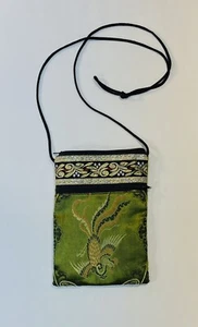 Vintage Chinese Silk Cotton Bag Purse with Zip Closures Phoenix Fung Shui - Picture 1 of 7