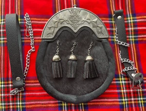 Kilt Sporran Full Dress Calf Skin Celtic Cantle / Scottish Kilt Antique Finish - Picture 1 of 3
