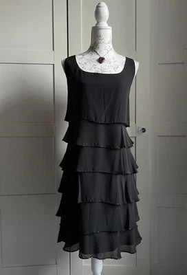 Sz 16 Vintage Stenay Black Layered Beaded Dress Flapper Evening Wear — 第 1/4 张图片
