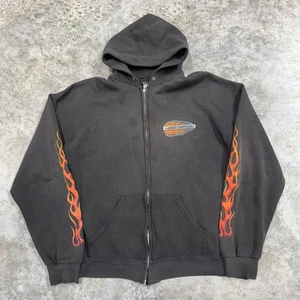 VINTAGE Harley-Davidson Hoodie Herren XL Schwarz Full Zip Flammenärmel 90er Grunge - Bild 1 von 9