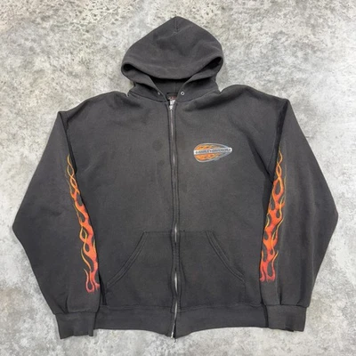 VINTAGE Harley-Davidson Hoodie Mens XL Black Full Zip Flames sleeves 90s grunge - Image 1 of 4