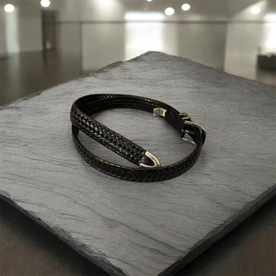 Vintage Fossil Golf Woven Braided Leather Belt Silver Buckle Mens Size 40 Black - Image 1 of 4