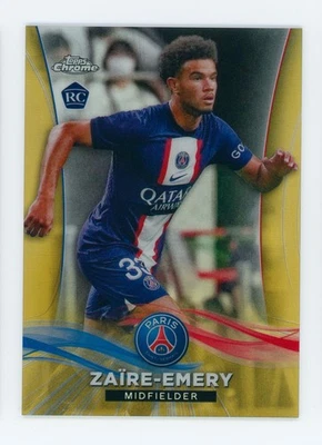 Tarjeta de fútbol de novato 2023 Warren Zaire-Emery Topps cromo refractor dorado PSG 7/10 Foto 1 de 3