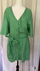 COUNTRY ROAD Linen Green Short Sleeve Button Playsuit With Belt Size 10 - Picture 1 of 12