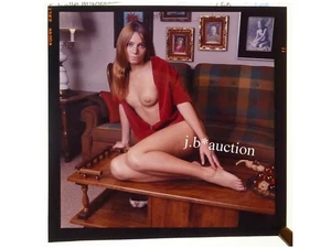 Rothaarige DONNA nackt auf Tisch / Aktfoto * Vintage 60s GEORGE BRAUER 6x6 Dia - Bild 1 von 2