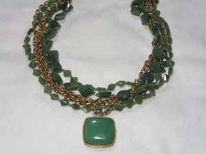 ...MONET...Gold Tone Chain, Jade Green Lucite Beads Toggle Necklace & Pendant... - Picture 1 of 9