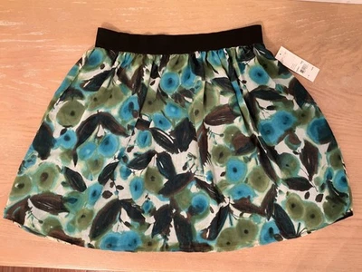 NY Collection Skirt Womens XL Blue Green Floral Elastic Waist Pleated Lined - Image 1 of 4