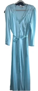 VTG Vassarette Robe Womens M Blue Button-Up Nightgown Embroidered Collar USA - Picture 1 of 22