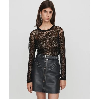 Top Maje Thibault Transparente Estampado Leopardo Cuello Redondo Manga Larga, Talla S, Negro Foto 1 de 4