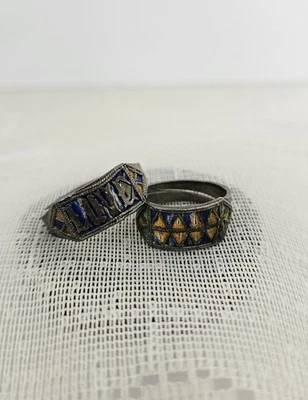 Antique Vintage Export Asian Sterling Silver Chinese Enameled Rings. Lot of 2.  - Image 1 of 4
