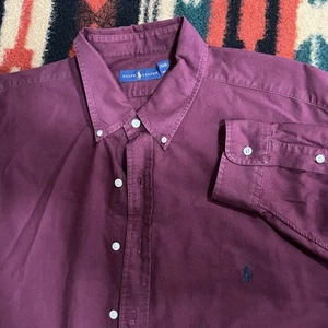 Ralph Lauren Oxford Shirt Mens 2XB Burgundy Button Down Long Sleeve Pony - Picture 1 of 12