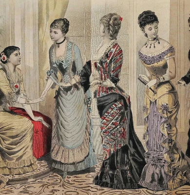 1881 The Snowy Day Grabado Coloreado a Mano Victoriano Mujer Moda DWQQ21 Foto 1 de 2