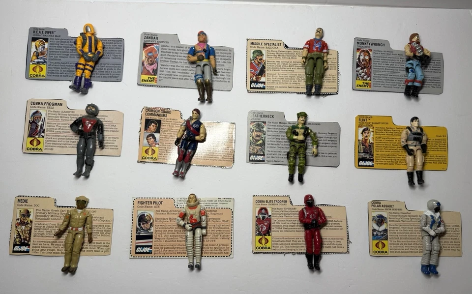 G.I. vintage años 80 GI Joe Lote ARAH Cobra 3.75 Figuras con Archivo Lote de (12) Tarjetas Foto 1 de 4