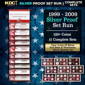 1999-2009 US Mint SILVER Proof Sets 120+ Coins 11 Sets Over 14.5oz Of Sliver OGP - Picture 1 of 1