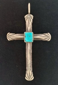 Vintage Indianer Sterling Silber Türkis Kreuz / Anhänger 71 mm - Bild 1 von 6