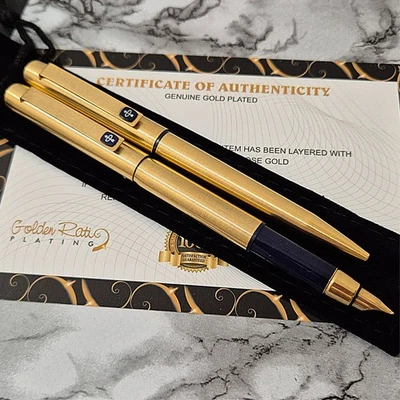 24k Gold Plated Parker 25 Fountain Pen / Ballpoint Writing Pen Set Vintage Gift - Image 1 of 4