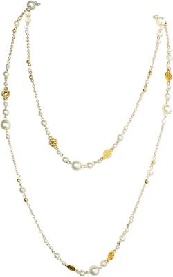 Goldene Perlen Halskette Lang  Damen Perlenkette Layered - Bild 1 von 4